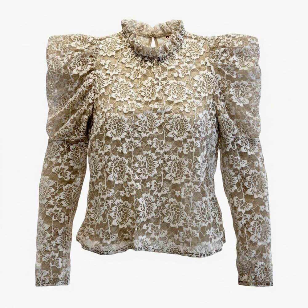Anthropologie Dolan Sheer Lace Mock Neck Renaissance Romantic Puff Sleeve Small